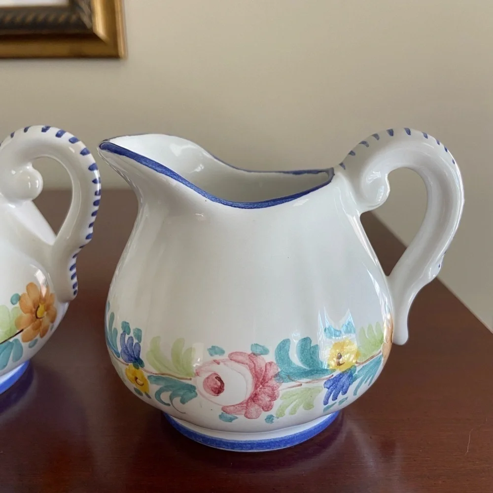 William-Sonoma Mari Floral Hand-Painted in Italy Sugar Bowl and Creamer Set